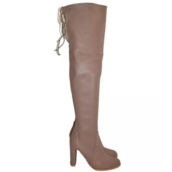 $1050 Stuart Weitzman Highland over the knee boot LEATHER TAUPE block 9 (PB38) - Picture 1 of 7